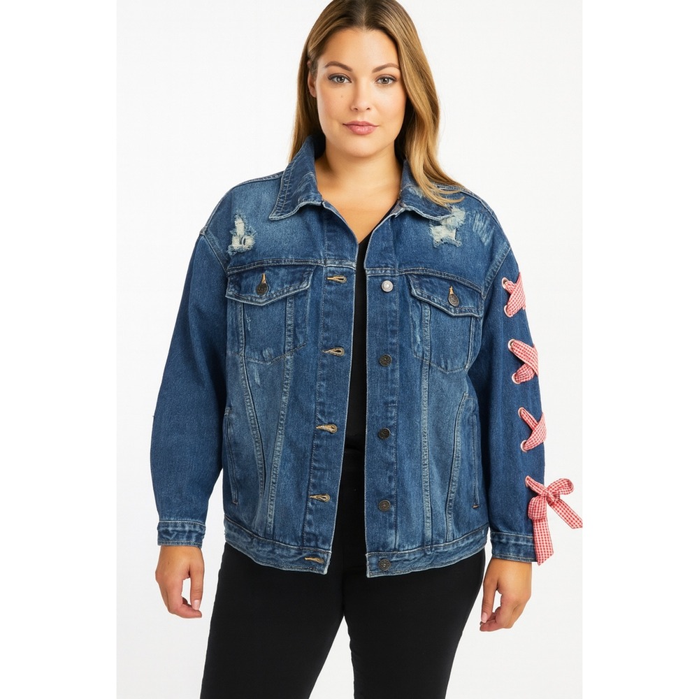 C Christian Los Angeles Button Up Denim Rivets and Ribbons Jacket Women's Medium